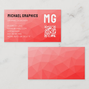 Rotes geometrisches Maschenmuster QR-Code Monogram Visitenkarte