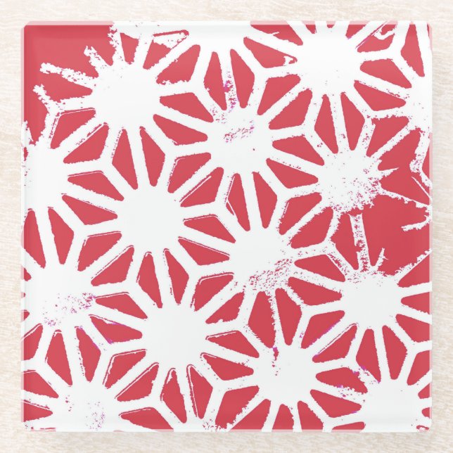 rotes geometrisches Muster Glasuntersetzer (Vorderseite)
