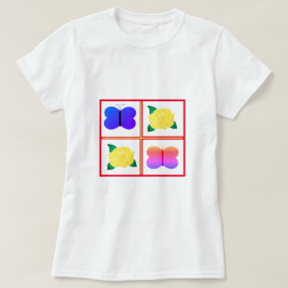Rotes Gerahmtes Bild mehrfarbiger Schmetterlinge R T-Shirt
