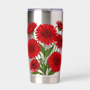 Rotes Gerbera-Daisy-Blumenstrauß Thermobecher