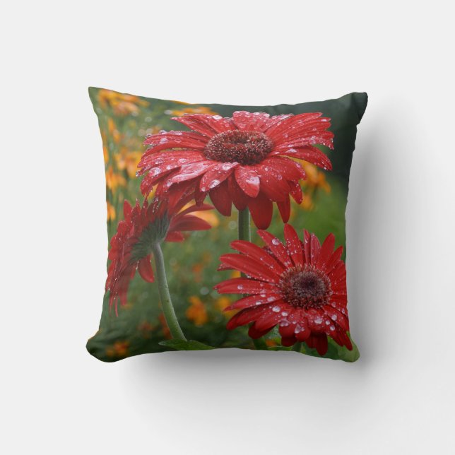 Rotes Gerbera-Gänseblümchen-Kissen Kissen (Vorderseite)