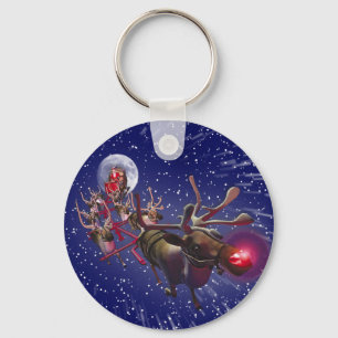Rotes gerochenes Ren Fliegen-Weihnachtsmanns Schlüsselanhänger