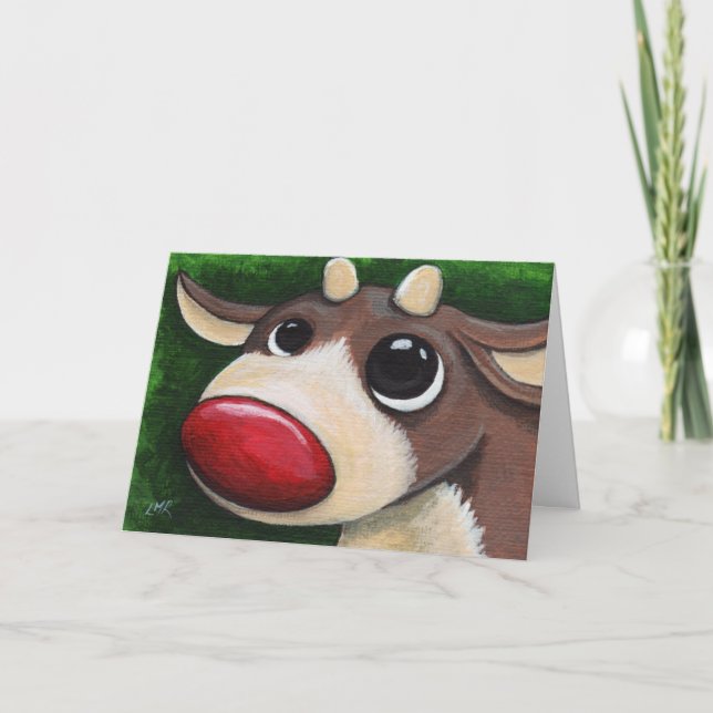 Rotes gerochenes Ren - Weihnachtskarte Feiertagskarte (Vorderseite)