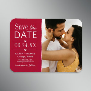Rotes geteiltes Panel-Foto 'Save the Date' Magnet