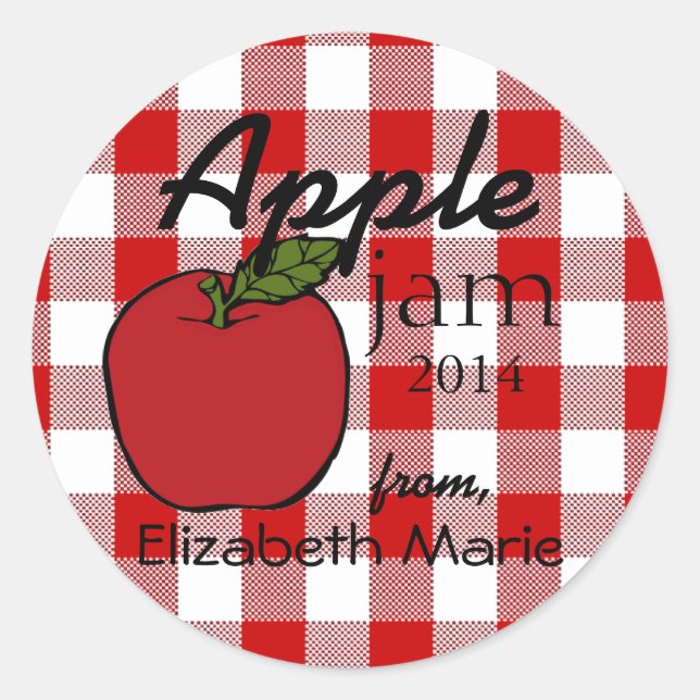 Rotes Gingham-Apple stauen Runder Aufkleber (Vorderseite)