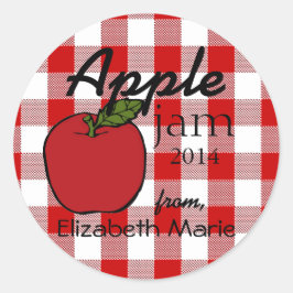 Rotes Gingham-Apple stauen Runder Aufkleber