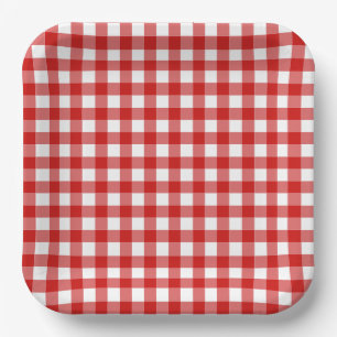 Rotes Gingham Baby-Q-Barbecue BBQ-Baby-Party  Pappteller