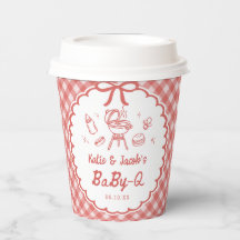 Rotes Gingham-Barbecue-Baby-Q-Baby-Shower-Papierbe