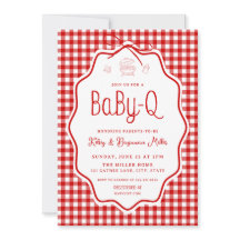 Rotes Gingham Barbecue Baby-Q Babyparty-Einladung