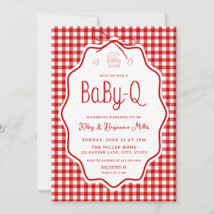 Rotes Gingham Barbecue Baby-Q Babyparty-Einladung Einladung