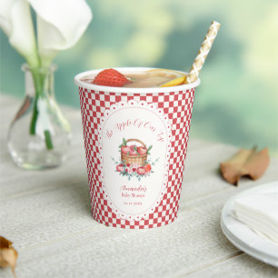 Rotes Gingham-Blumen-Ernte-Apfel-Baby-Party Pappbecher
