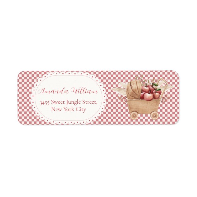Rotes Gingham Boho Apfel Baby Shower Rücksendeadre (Vorne)