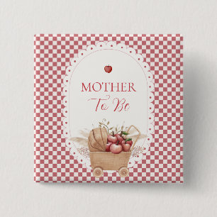 Rotes Gingham Boho Apfel Mutter-To-Be-Baby-Party Button