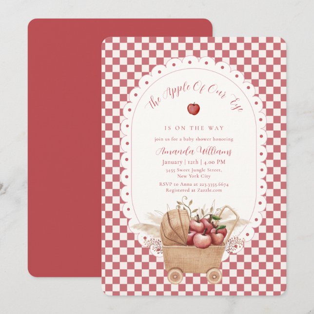 Rotes Gingham Boho Augapfel Baby Shower  Einladung (Vorne/Hinten)