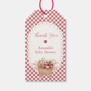 Rotes Gingham Boho Augapfel Baby Shower Geschenkanhänger