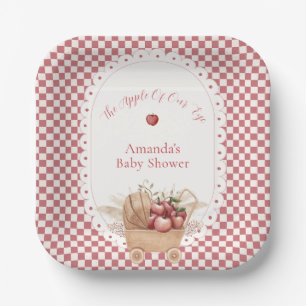 Rotes Gingham Boho Augapfel Baby Shower Pappteller