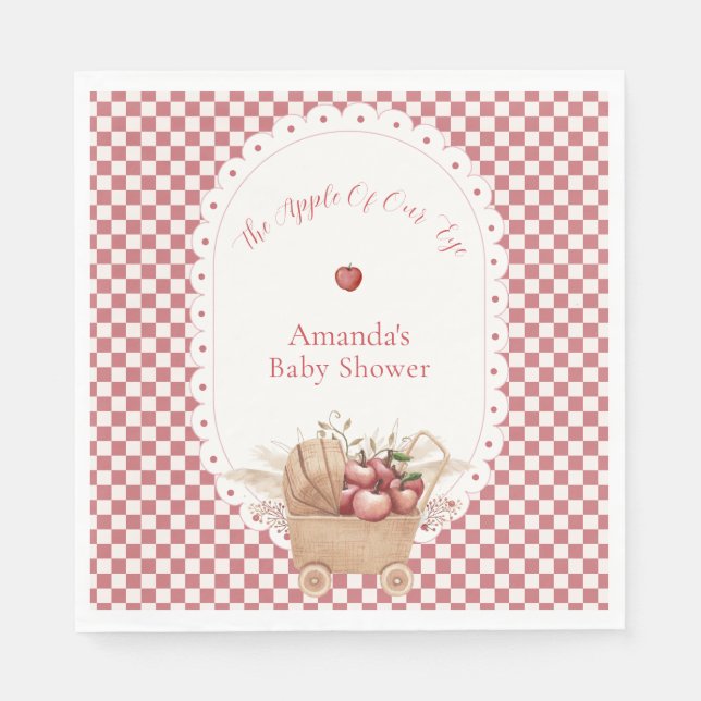 Rotes Gingham Boho Augapfel Baby Shower Serviette (Vorderseite)