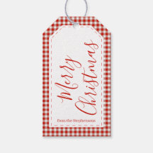 Rotes Gingham-Frohe-Weihnachten-Geschenk-Anhänger