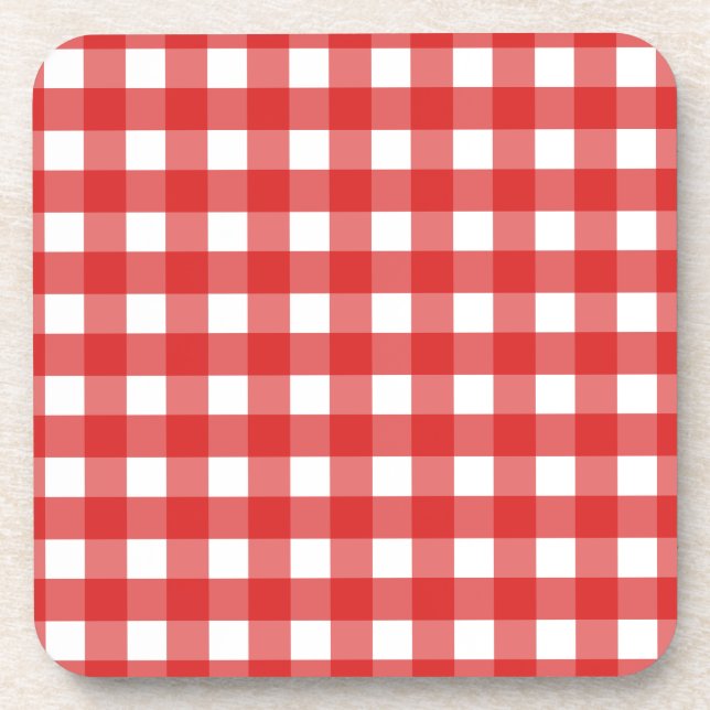 Rotes Gingham Getränkeuntersetzer (Vorderseite)