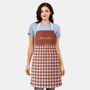 Rotes Gingham-Karo Erwachsene Personalisierte Koch Schürze