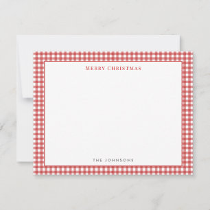 Rotes Gingham-Karo Frohe Weihnachten Notizkarte Dankeskarte