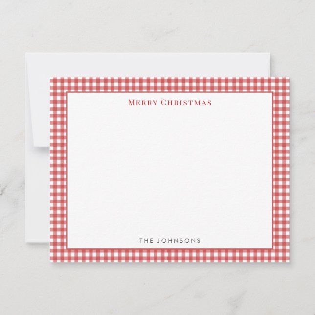 Rotes Gingham-Karo Frohe Weihnachten Notizkarte Dankeskarte (Vorderseite)