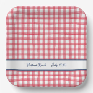 Rotes Gingham-Karo für den 4. Juli Pappteller