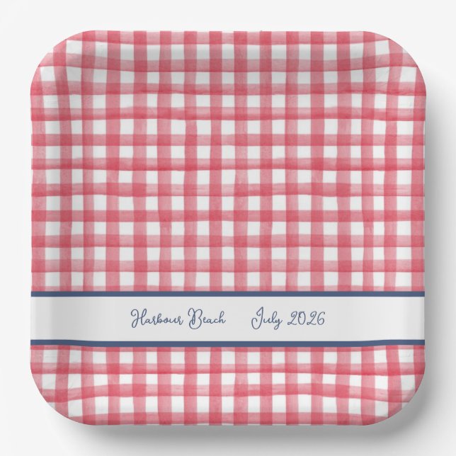 Rotes Gingham-Karo für den 4. Juli Pappteller (Vorderseite)