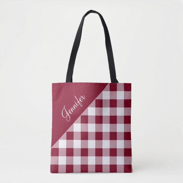 Rotes Gingham-Karomuster Muster Tasche (Vorderseite)