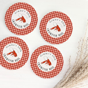 Rotes Gingham-Krebs-Kochparty-Meeresfrüchte-Papier Runder Pappuntersetzer