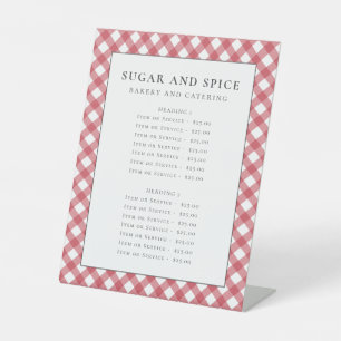 Rotes Gingham-Menü, Produktliste, Service-Liste Sockelschild