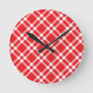 Rotes Gingham-Muster Runde Wanduhr