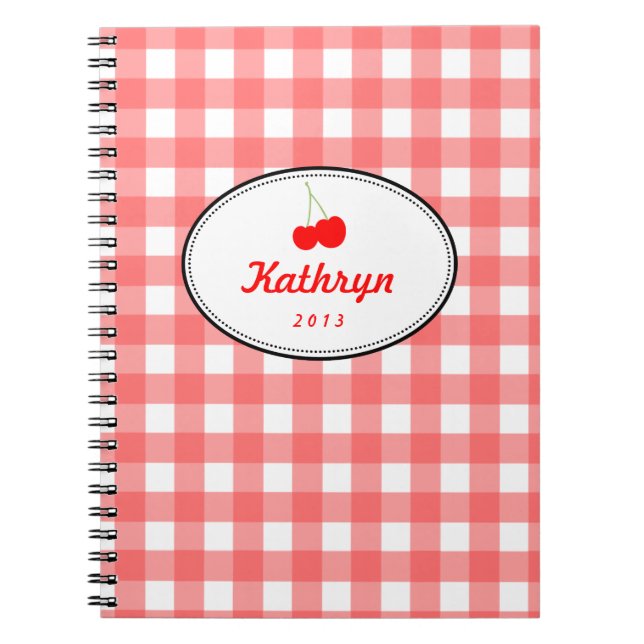 Rotes Gingham-Muster, süße Kirsche, persönlich Notizblock (Vorderseite)