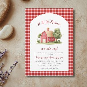 Rotes Gingham rote Scheune kleiner Spross Babypart Einladung