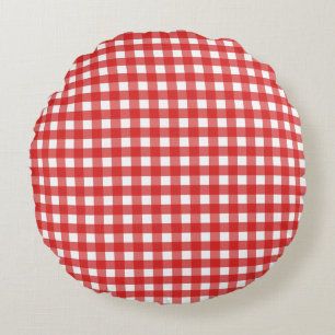 Rotes Gingham Rundes Kissen