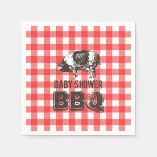 Rotes Gingham-Schweinebraten-Baby-Shower-BBQ Serviette