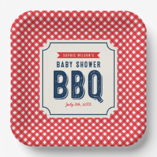 Rotes Gingham und Baby Shower BBQ-Party im Freien Pappteller