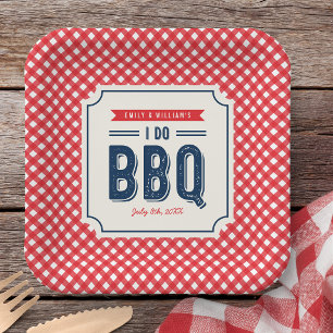 Rotes Gingham und Blau Verlobungsfeier mit I Do BB Pappteller