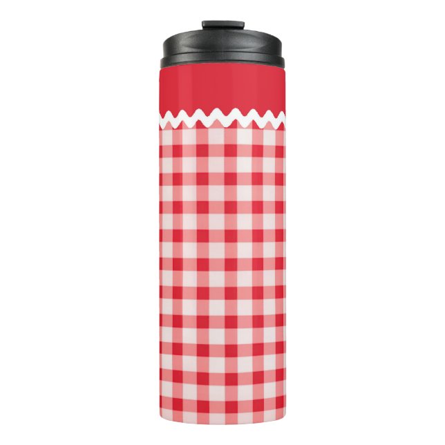 Rotes Gingham-Wärmeglas Thermosbecher (Vorderseite)