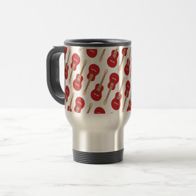 Rotes Gitarrenmuster Reisebecher (Vorderseite Links)
