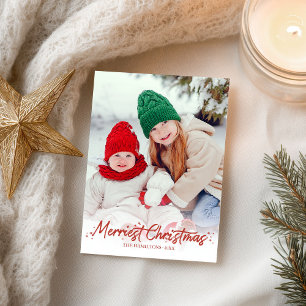 Rotes Glitter-Calligraphy-Foto Frohe Weihnachten Postkarte