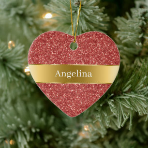 Rotes Glitter Glanz Goldband Weihnachten Keramik Ornament
