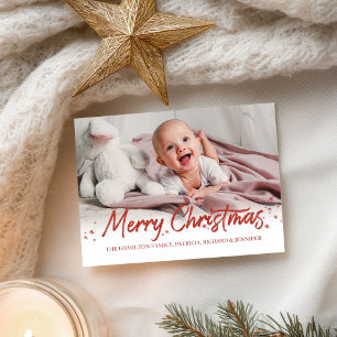 Rotes Glitter-Handschrift-Foto Frohe Weihnachten Postkarte