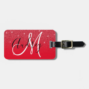 Rotes Glitter-Ombre personalisiertes Monogramm Gepäckanhänger