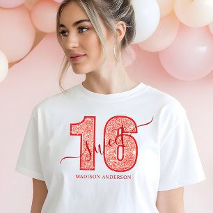 Rotes Glitter Schriftzug Sweet 16 Geburtstag Tri-Blend Shirt