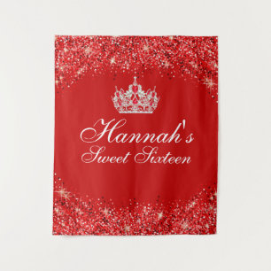 Rotes Glitter Sweet 16 Hintergrundbild Wandteppich