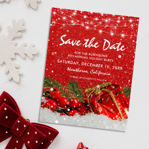 Rotes Glitter-Weihnachtsfeier Einladung rechtzeiti