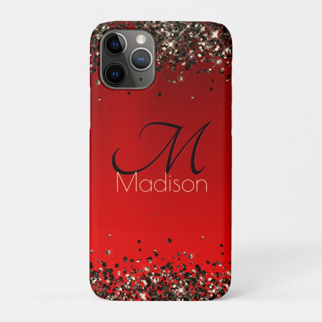 Rotes Glitzer-Monogramm Case-Mate iPhone Hülle (Rückseite)
