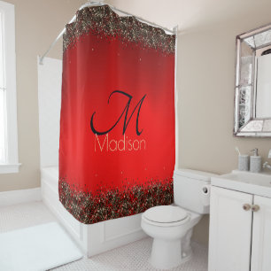 Rotes Glitzer-Monogramm Duschvorhang