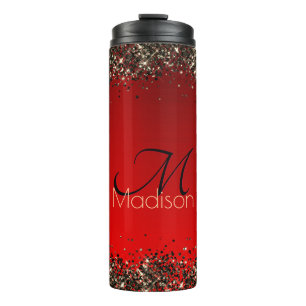 Rotes Glitzer-Monogramm Thermosbecher